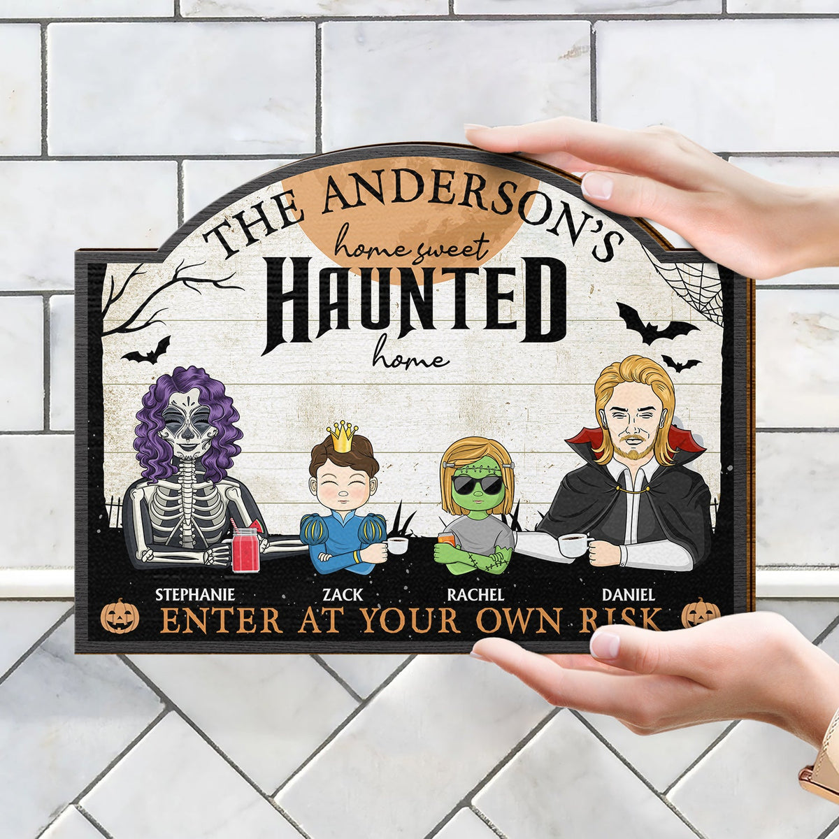 Home Haunted Home Enter At Your Own Risk - Halloween, Birthday, Home Warming, Funny Gift For Couples, Mom, Dad, Family - Personalized Custom Shaped Wood Sign