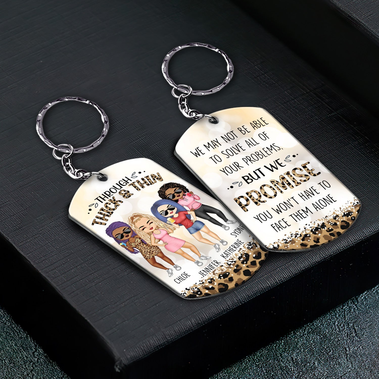 Through Thick & Thin I Promise Chibi - Funny, Anniversary, Birthday Gift For Girl, Friend, Sibling, Wife - Personalized Aluminum Keychain