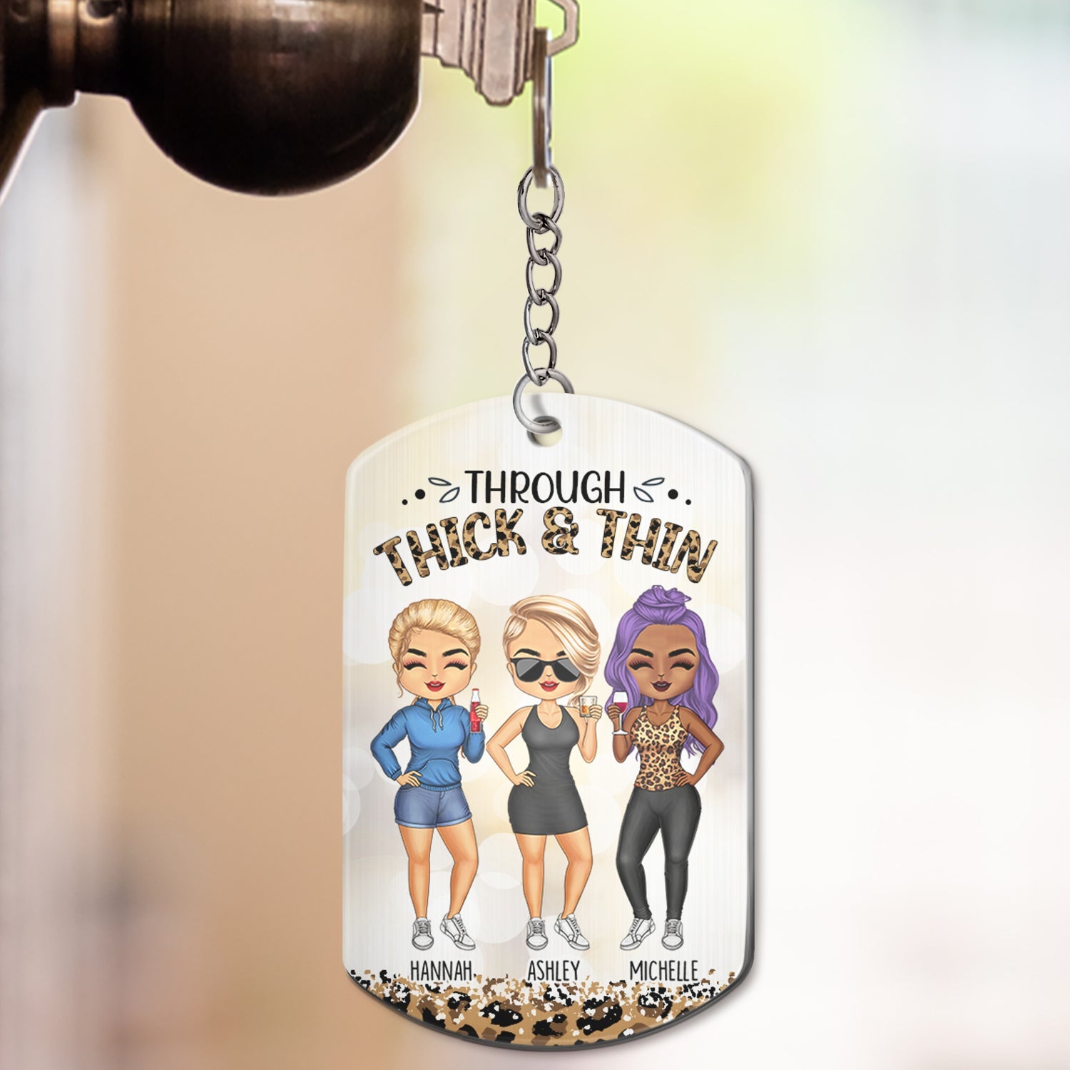 Through Thick & Thin I Promise Chibi - Funny, Anniversary, Birthday Gift For Girl, Friend, Sibling, Wife - Personalized Aluminum Keychain