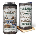 Husband And Wife Drinking Buddies For Life - Loving Gift For Couples - Personalized Custom 4 In 1 Can Cooler Tumbler