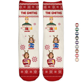 Flat Art - Christmas, Funny Gift For Family, Couple, Dad, Mom, Grandpa, Grandma - Personalized Socks