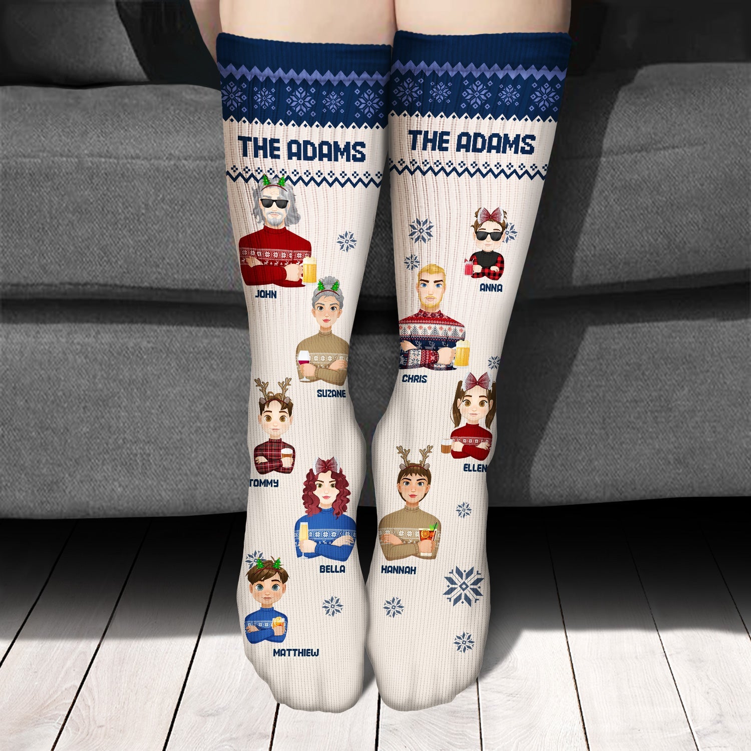 Flat Art 6 To 10 - Christmas, Funny Gift For Family, Couple, Dad, Mom, Grandpa, Grandma - Personalized Socks