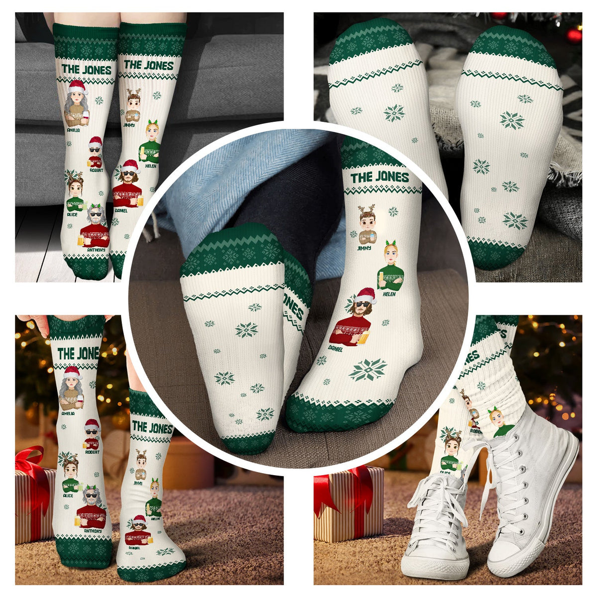 Flat Art 6 To 10 - Christmas, Funny Gift For Family, Couple, Dad, Mom, Grandpa, Grandma - Personalized Socks