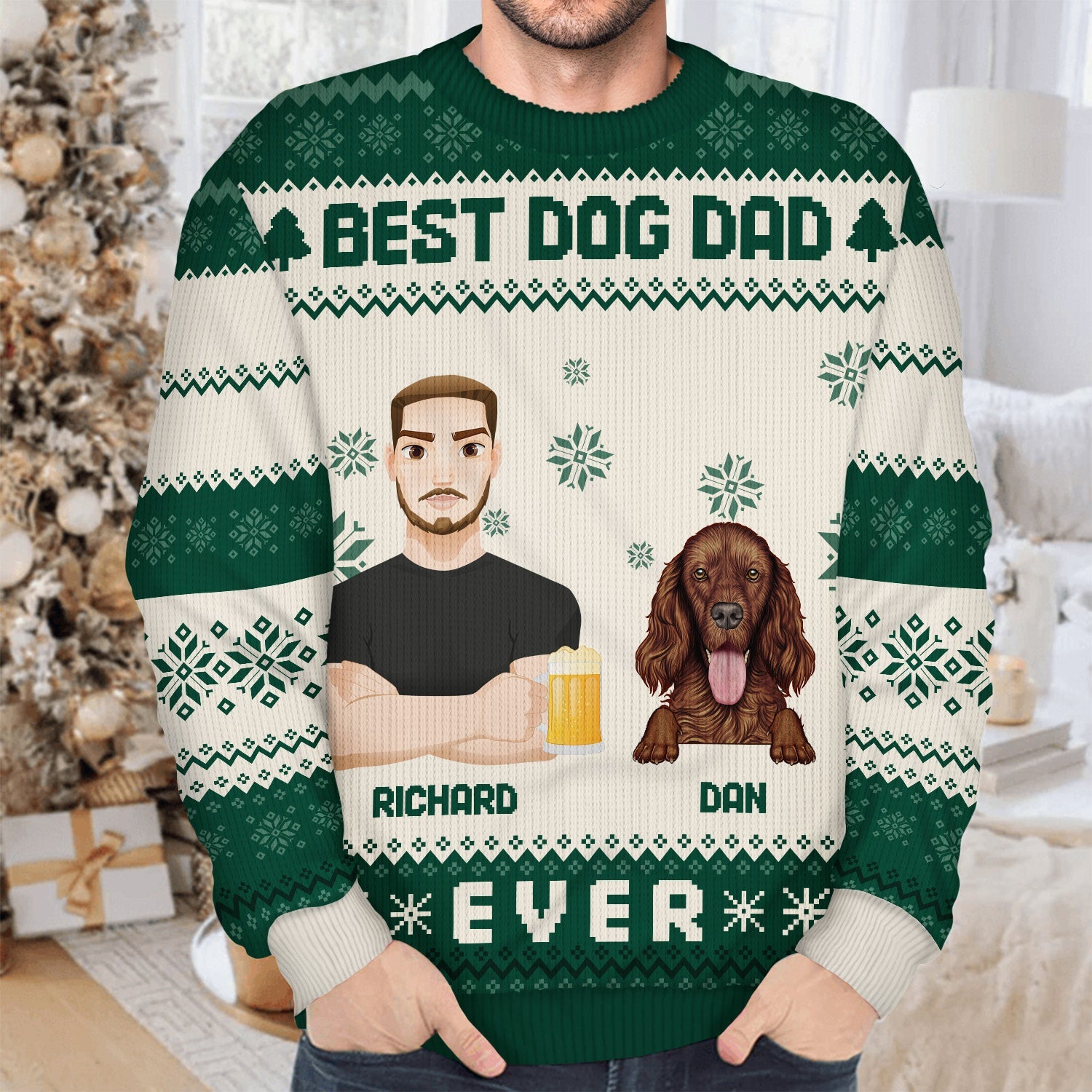 Flat Art Couple Or Single With Pets - Christmas Gift For Pet Lover, Cat Dad, Dog Mom - Personalized Unisex Ugly Sweater