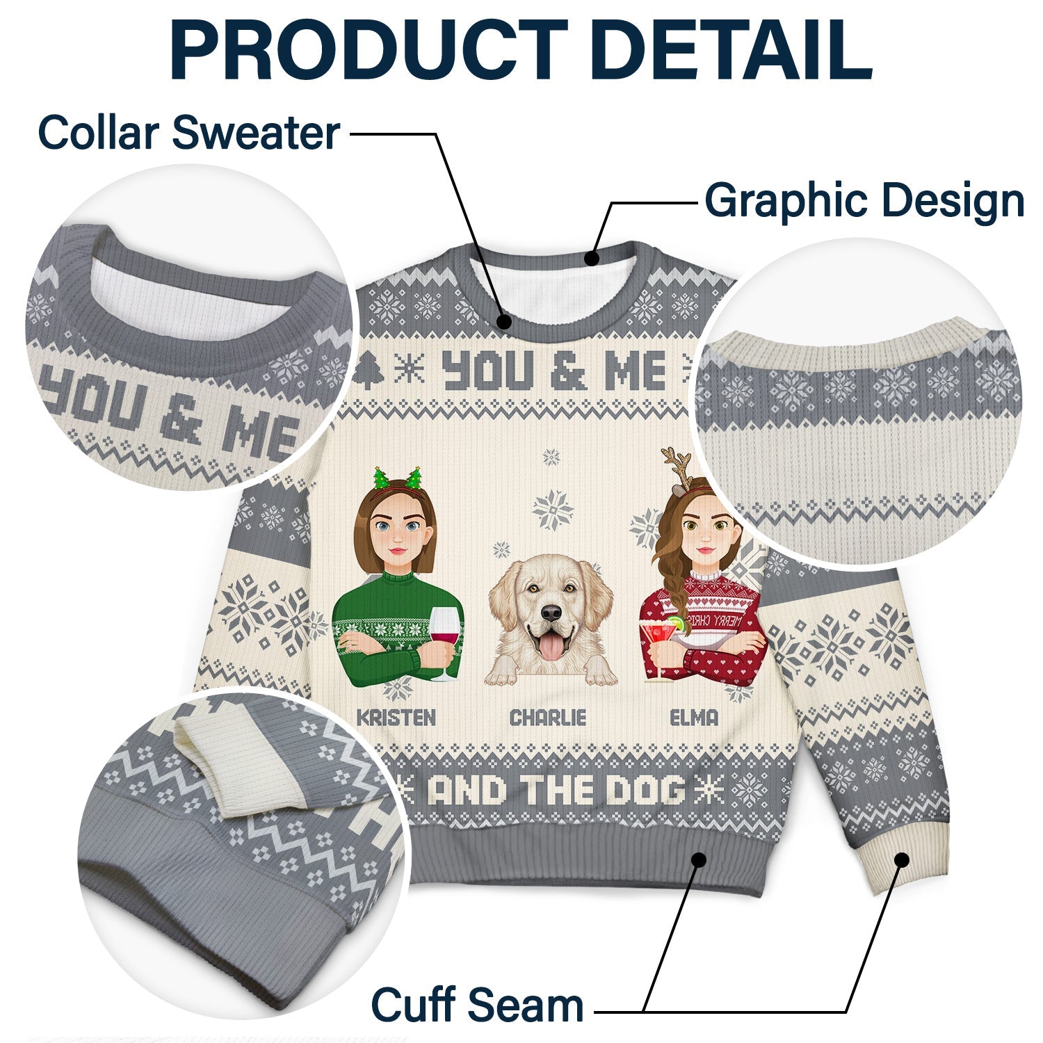 Flat Art Couple Or Single With Pets - Christmas Gift For Pet Lover, Cat Dad, Dog Mom - Personalized Unisex Ugly Sweater