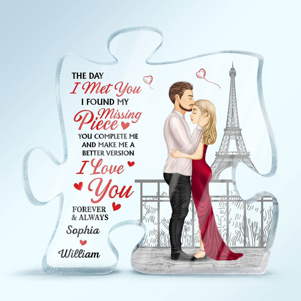 The Day I Met You I Found My Missing Piece - Gift For Couple, Spouse, Husband, Wife - Personalized Puzzle Shaped Acrylic Plaque