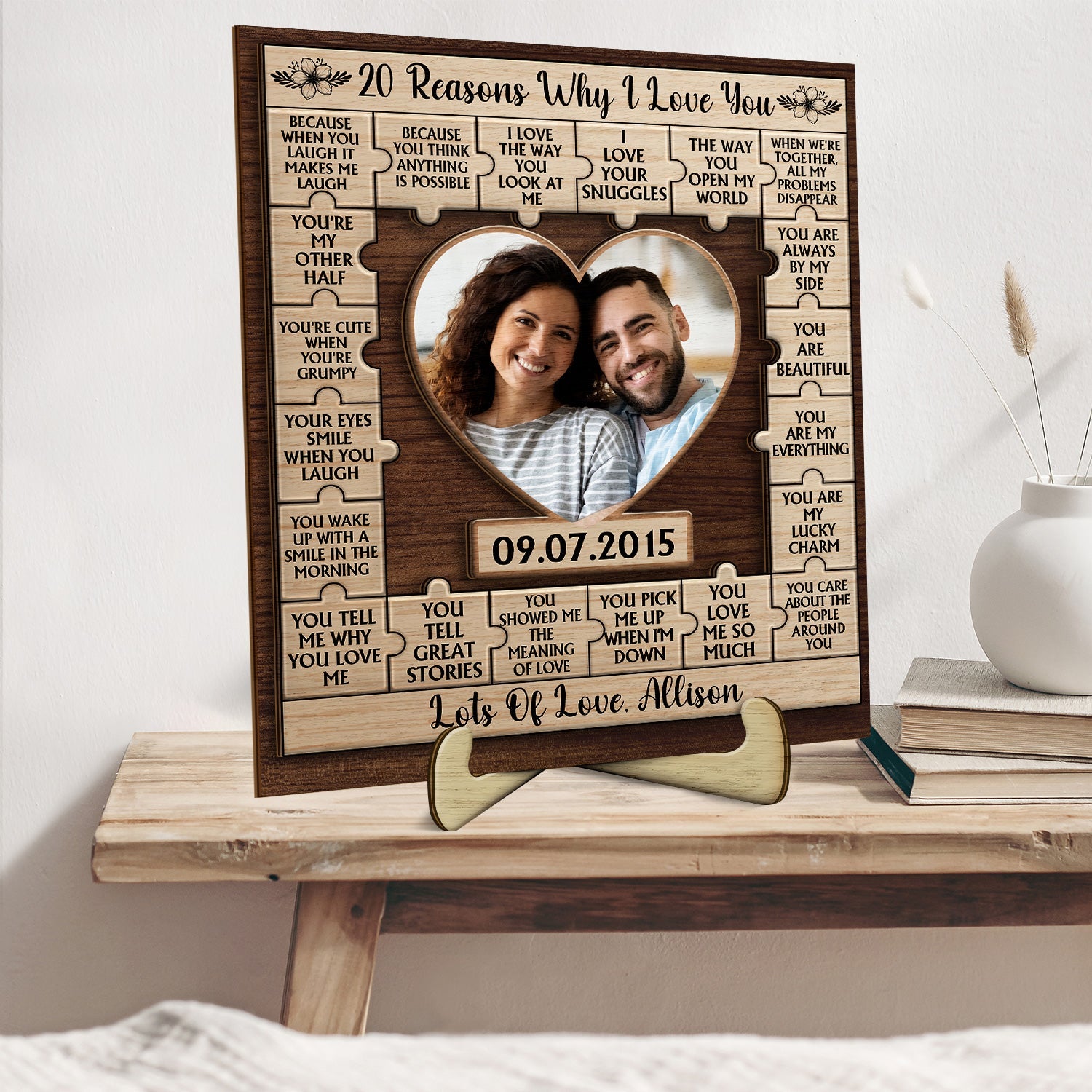 Custom Photo 20 Reasons I Love You - Loving, Anniversary Gift For Couple, Spouse, Husband, Wife - Personalized 2-Layered Wooden Plaque With Stand