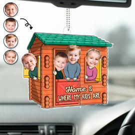 Custom Photo Home Is Where My Kids Are - Gift For Mom, Dad, Grandma, Grandpa - Personalized Acrylic Car Hanger