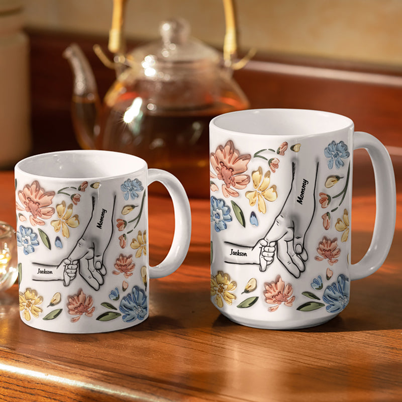 Hand In Hand, I Will Always Protect You - Gift For Mom, Grandma - 3D Inflated Effect Printed Mug, Personalized White Edge-to-Edge Mug