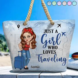 Just A Girl Who Loves Traveling Beach Vacation - Personalized Beach Bag