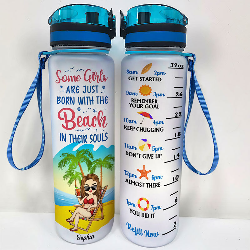 Just A Girl Who Loves Beaches - Personalized Custom Water Tracker Bottle