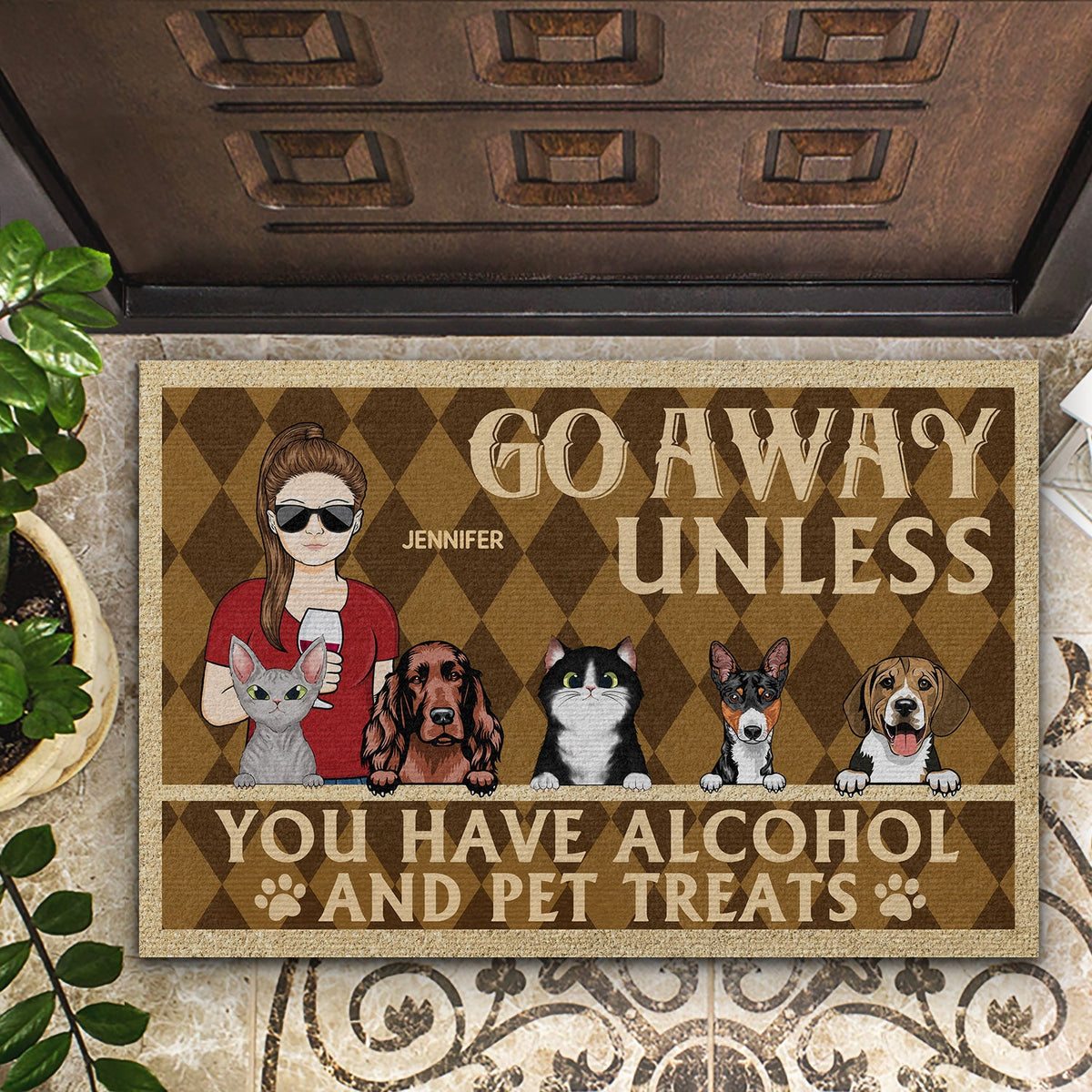 Go Away Unless You Have Alcohol And Pet Treats - Gift For Dog Lovers & Cat Lovers - Personalized Custom Doormat