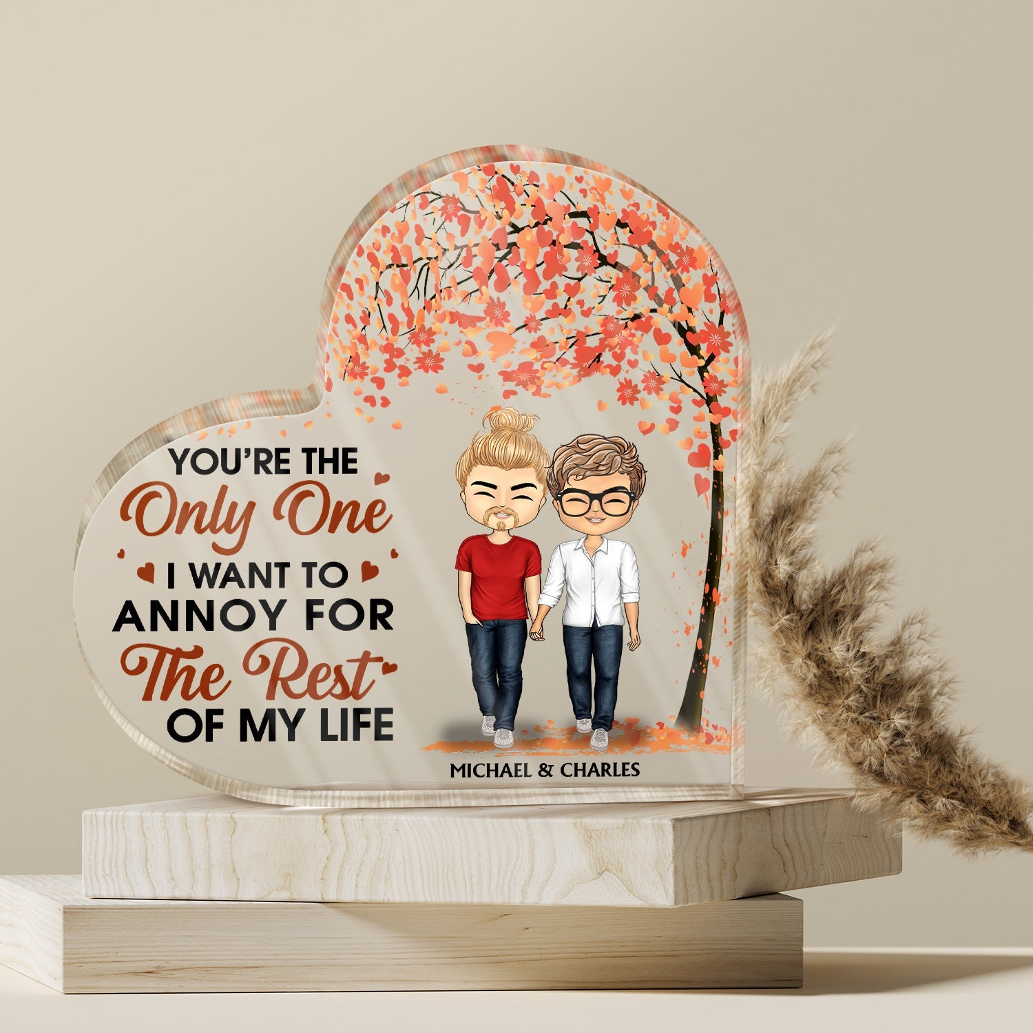 Family Chibi Couple Annoy For The Rest Of My Life - Gift For Couples - Personalized Custom Heart Shaped Acrylic Plaque