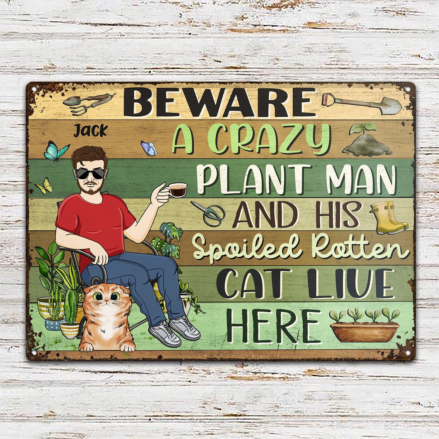 Beware A Crazy Plant Lady & Her Spoiled Rotten Dogs Cats Live Here Gardening - Garden Sign, Birthday, Housewarming Gift For Her, Him, Gardener, Outdoor Decor - Personalized Custom Classic Metal Signs