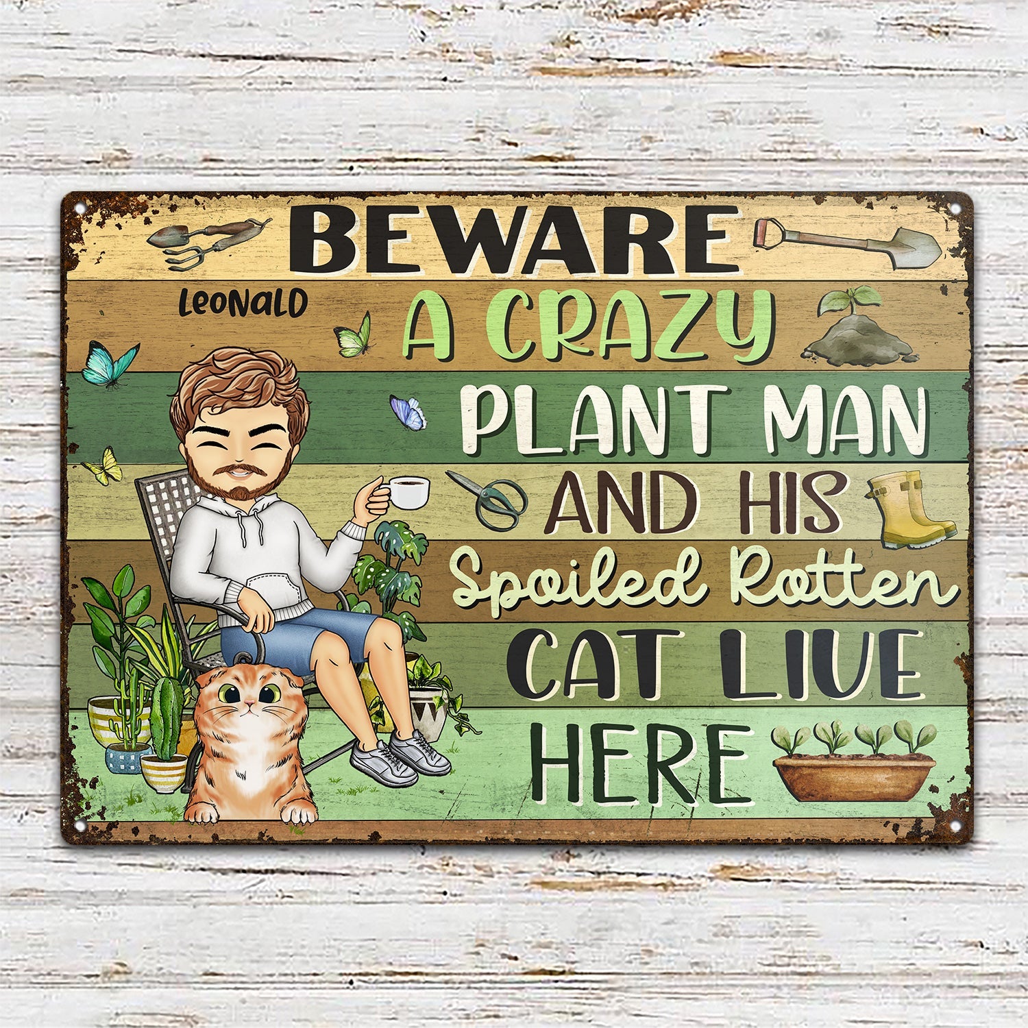 Beware A Crazy Plant Lady & Her Spoiled Rotten Dogs Cats Live Here Gardening Chibi - Garden Sign, Birthday, Housewarming Gift For Her, Him, Gardener, Outdoor Decor - Personalized Custom Classic Metal Signs