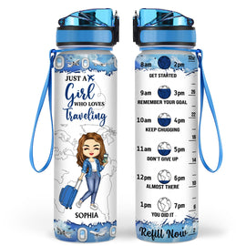 Just A Girl Boy Who Loves Traveling Cruising - Birthday Gift For Him, Her, Trippin', Vacation Lovers - Personalized Custom Water Tracker Bottle