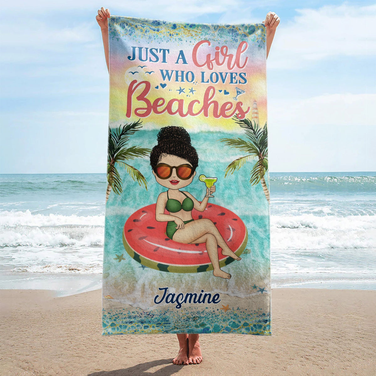 Salty Lil' Beach Tanned And Tipsy Pool Hair Don't Care - Birthday, Anniversary, Travel, Vacation Gift For Woman - Personalized Beach Towel