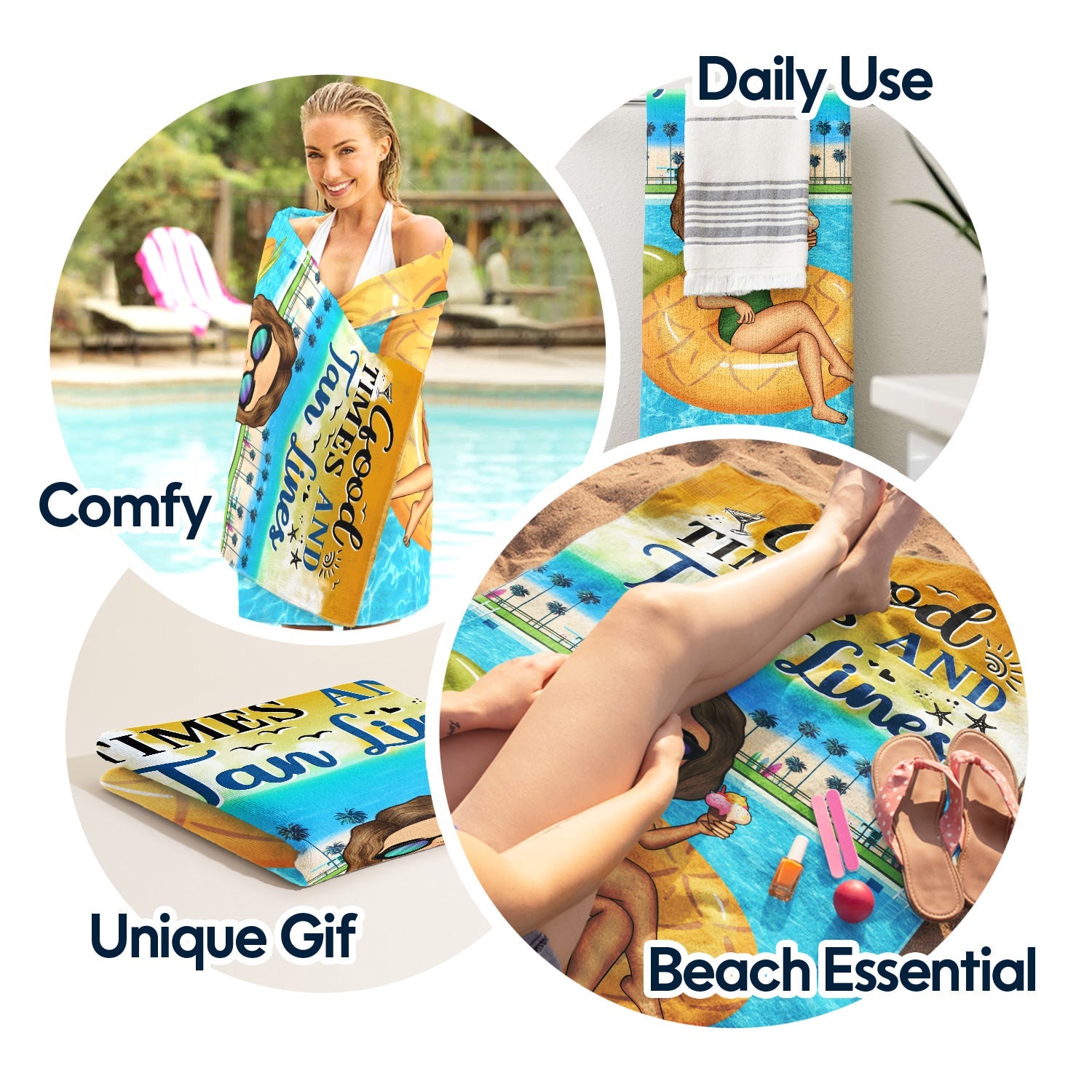 Salty Lil' Beach Tanned And Tipsy Pool Hair Don't Care - Birthday, Anniversary, Travel, Vacation Gift For Woman - Personalized Beach Towel