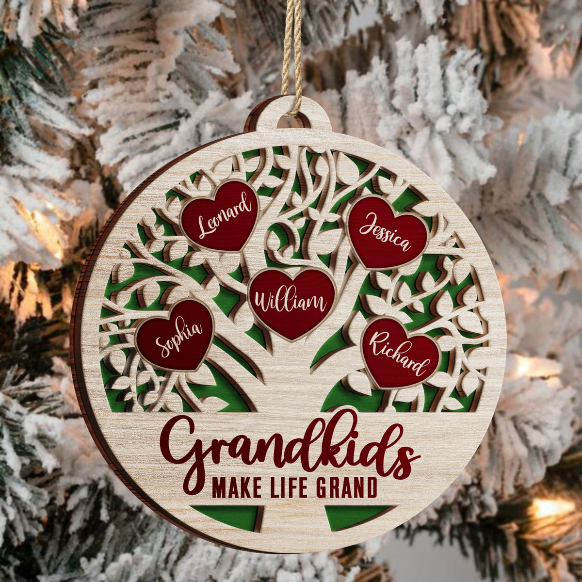 Love Grows Here - Christmas, Birthday, Anniversary, Holiday Gift For Family, Parents, Grandparents - Personalized 2-Layered Wooden Ornament