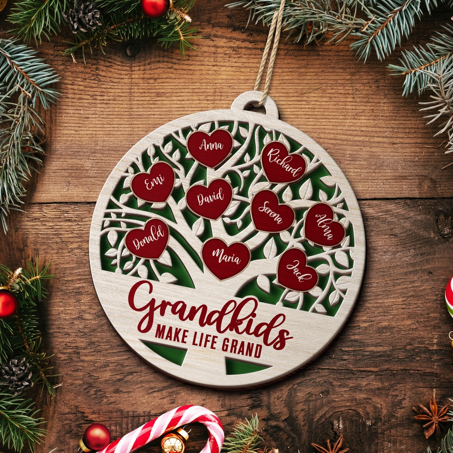 Love Grows Here - Christmas, Birthday, Anniversary, Holiday Gift For Family, Parents, Grandparents - Personalized 2-Layered Wooden Ornament