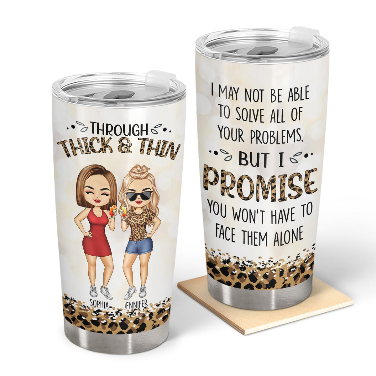 Through Thick & Thin I Promise Chibi - Funny, Anniversary, Birthday Gift For Bestie, Friend, Sibling - Personalized Tumbler