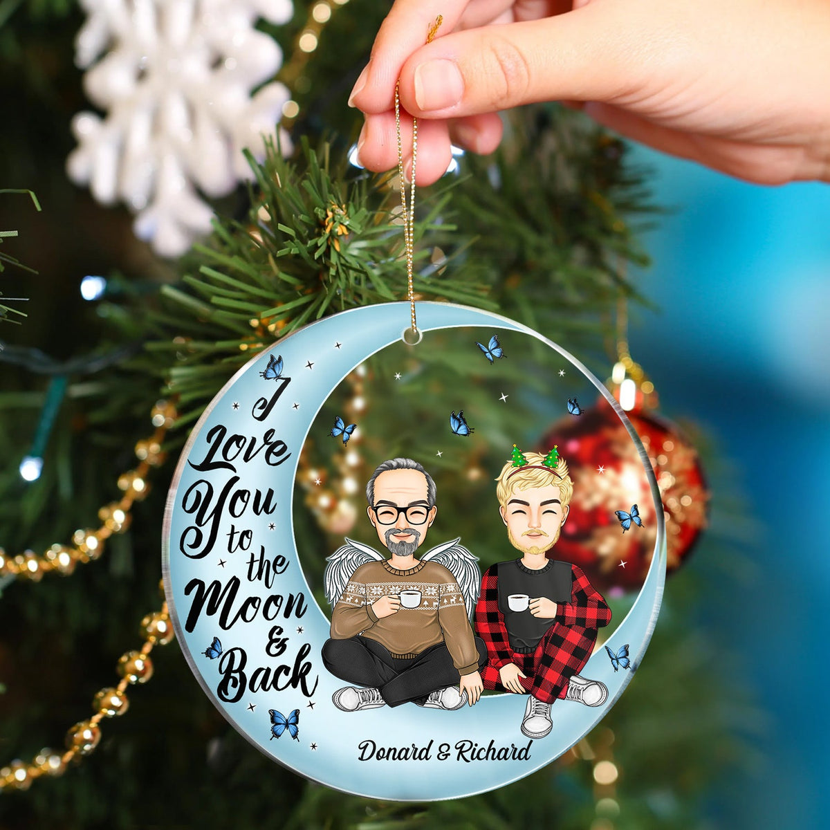 I Love You To The Moon And Back - Christmas Gift For Family, Grandparents, Parents - Personalized Circle Acrylic Ornament