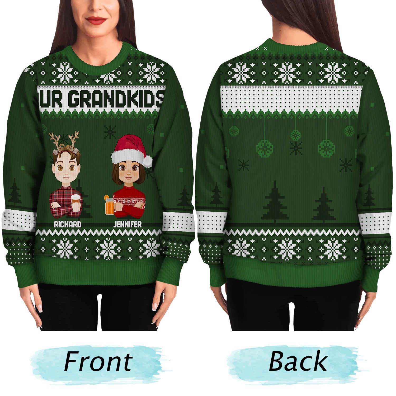 Flat Art Version 2 - Christmas, Funny Gift For Family, Couple, Dad, Mom, Grandpa, Grandma - Personalized Unisex Ugly Sweater