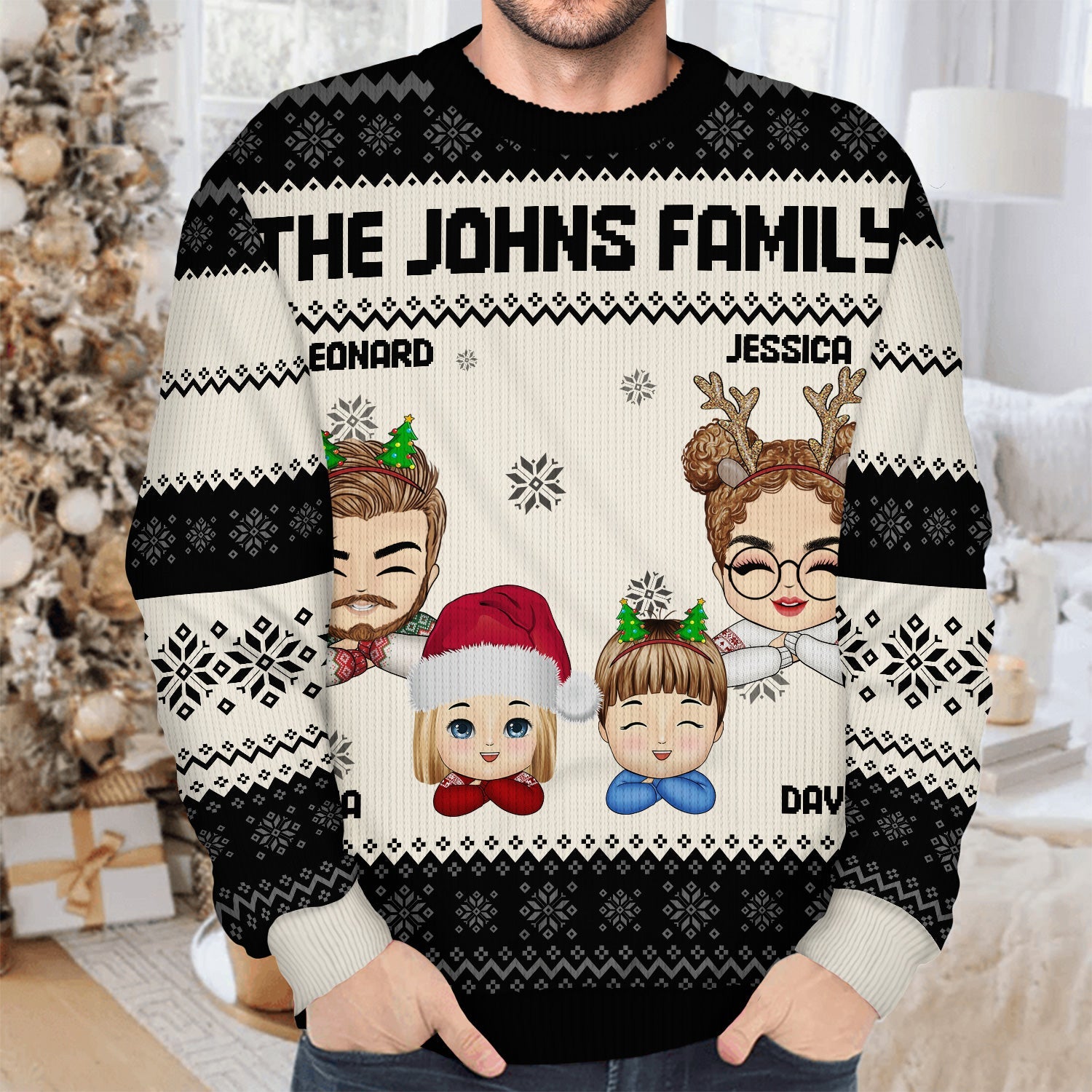 Chibi - Christmas, Funny Gift For Family, Couple, Dad, Mom, Grandpa, Grandma - Personalized Unisex Ugly Sweater