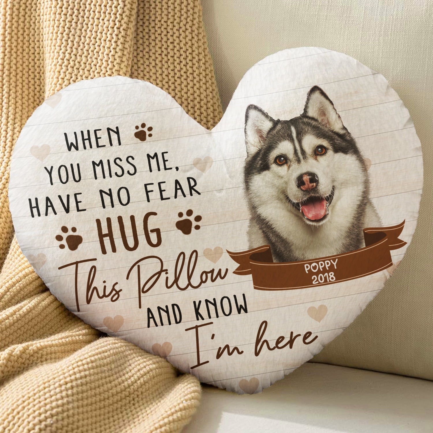 Custom Photo When You Miss Me - Loving, Memorial Gift For Dog Lovers, Cat Lovers - Personalized Heart Shaped Pillow