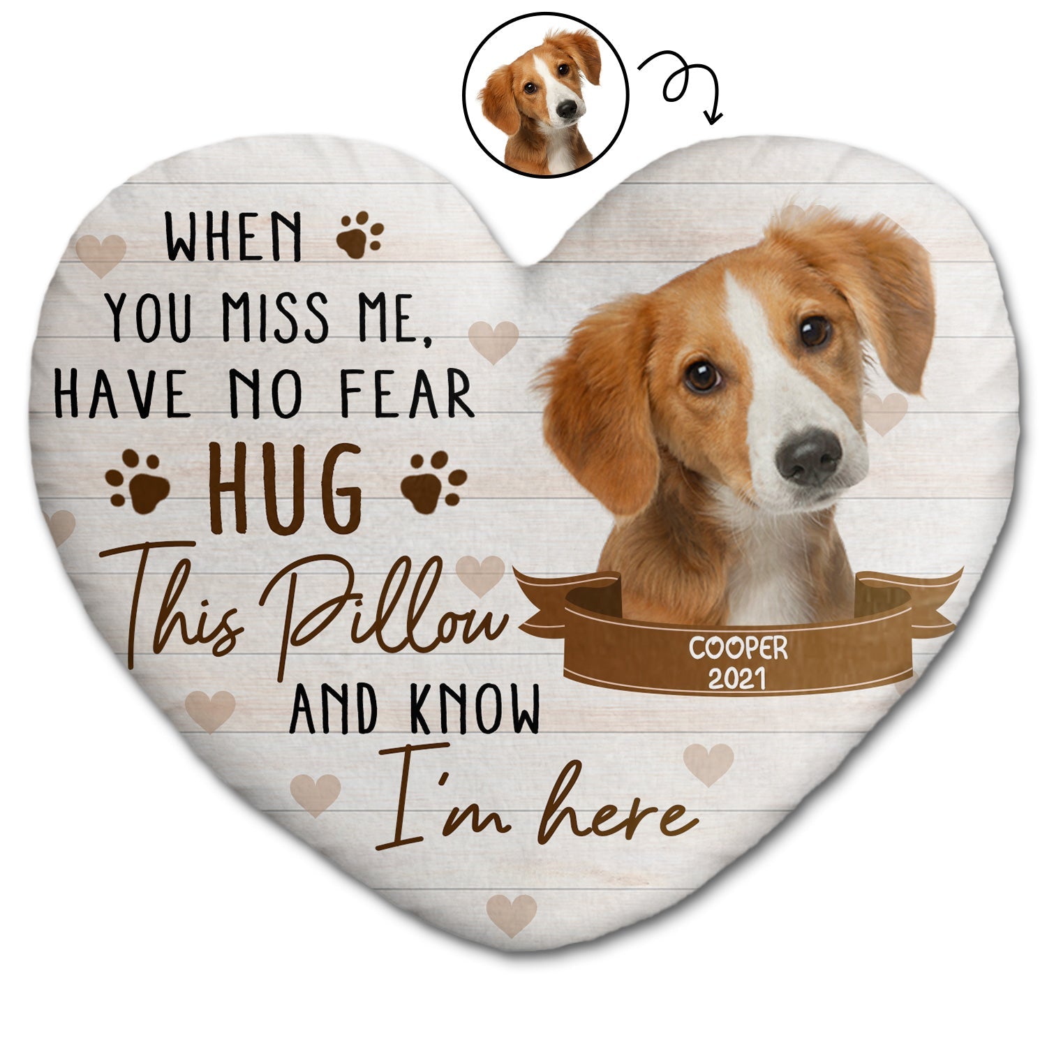 Custom Photo When You Miss Me - Loving, Memorial Gift For Dog Lovers, Cat Lovers - Personalized Heart Shaped Pillow