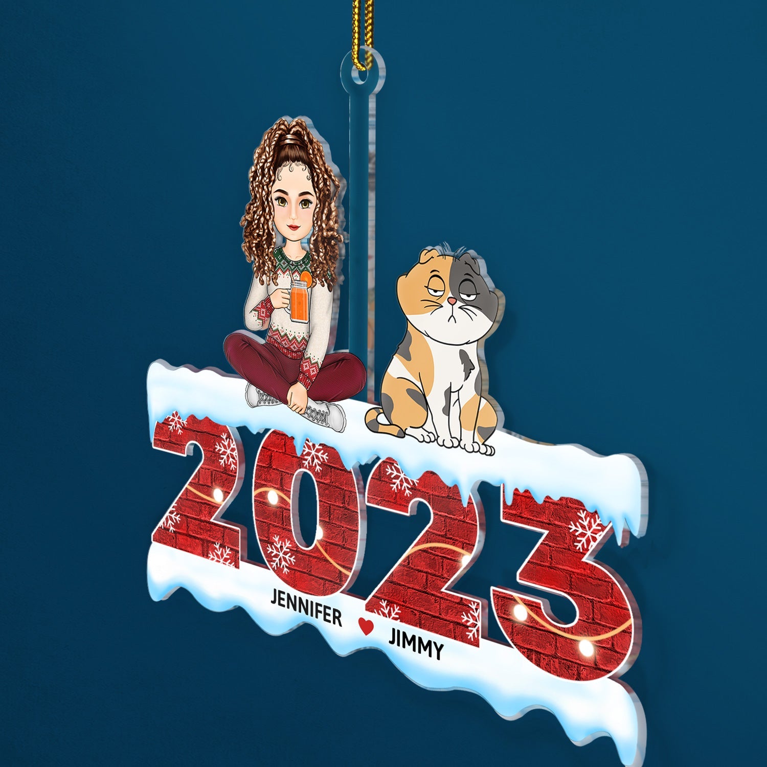 2023 Cartoon Family - Christmas Gift For Couples, Dog Lovers, Cat Lovers, Pet Lovers - Personalized Cutout Acrylic Ornament