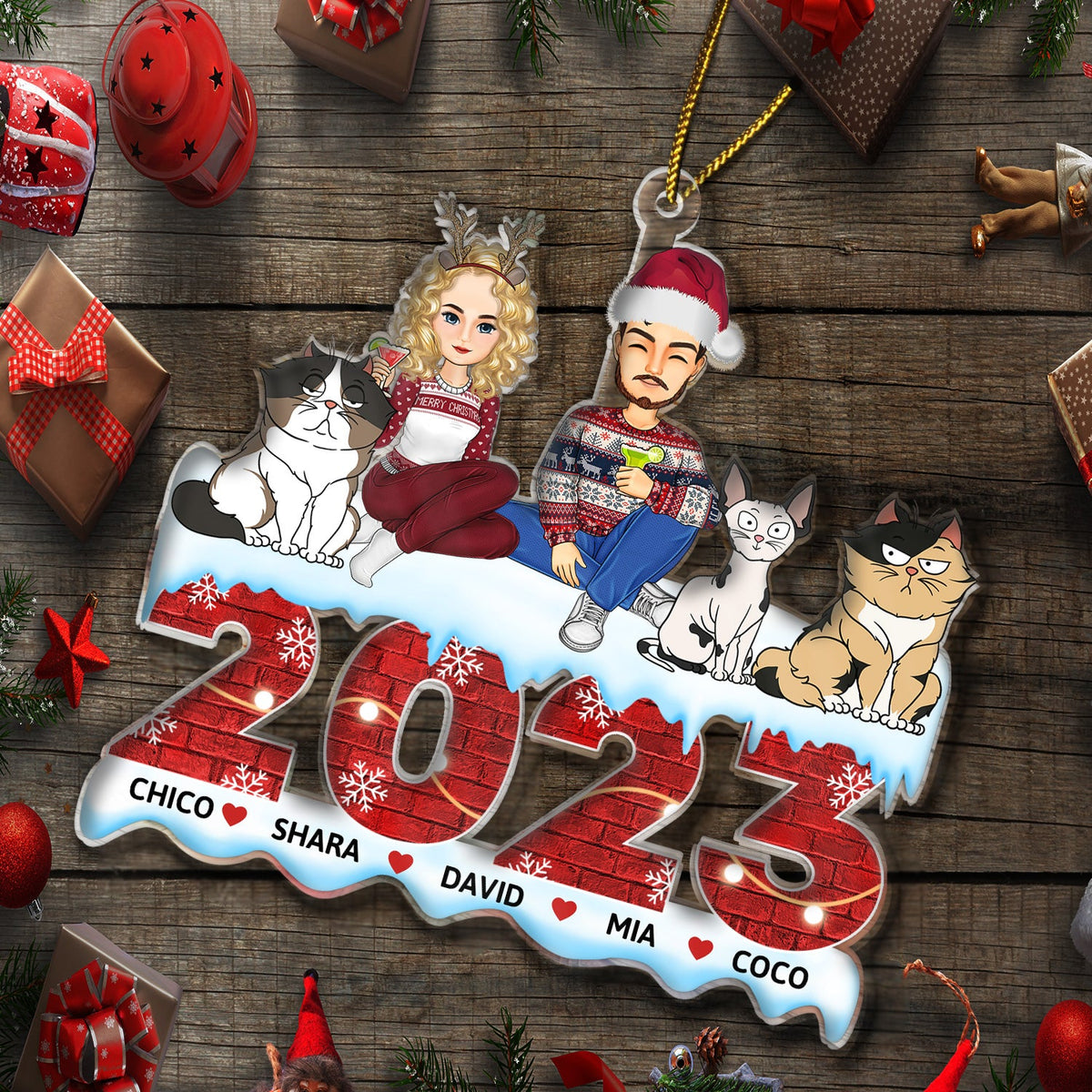 2023 Cartoon Family - Christmas Gift For Couples, Dog Lovers, Cat Lovers, Pet Lovers - Personalized Cutout Acrylic Ornament