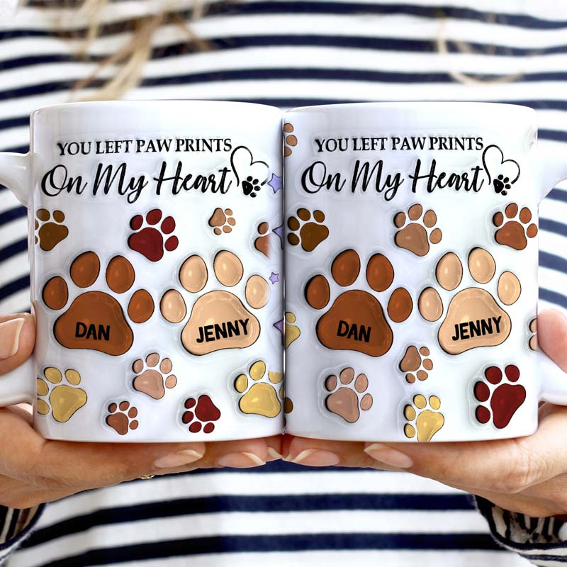 You Left Paw Prints - Memorial Gift For Dog Lovers, Cat Lovers - 3D Inflated Effect Printed Mug, Personalized White Edge-to-Edge Mug