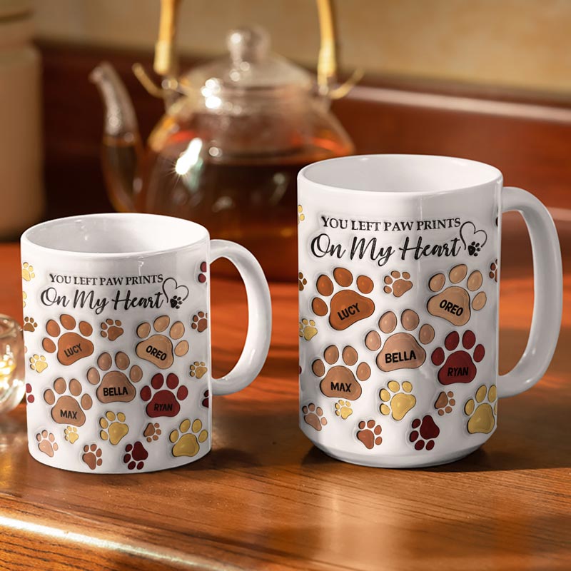 You Left Paw Prints - Memorial Gift For Dog Lovers, Cat Lovers - 3D Inflated Effect Printed Mug, Personalized White Edge-to-Edge Mug