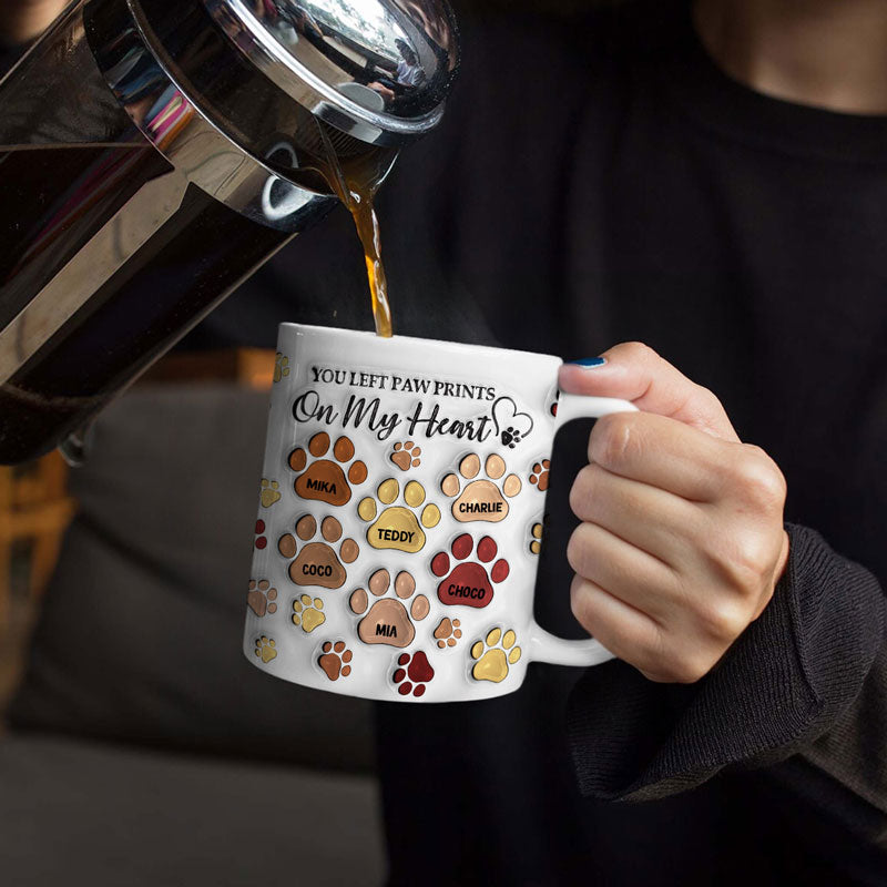 You Left Paw Prints - Memorial Gift For Dog Lovers, Cat Lovers - 3D Inflated Effect Printed Mug, Personalized White Edge-to-Edge Mug