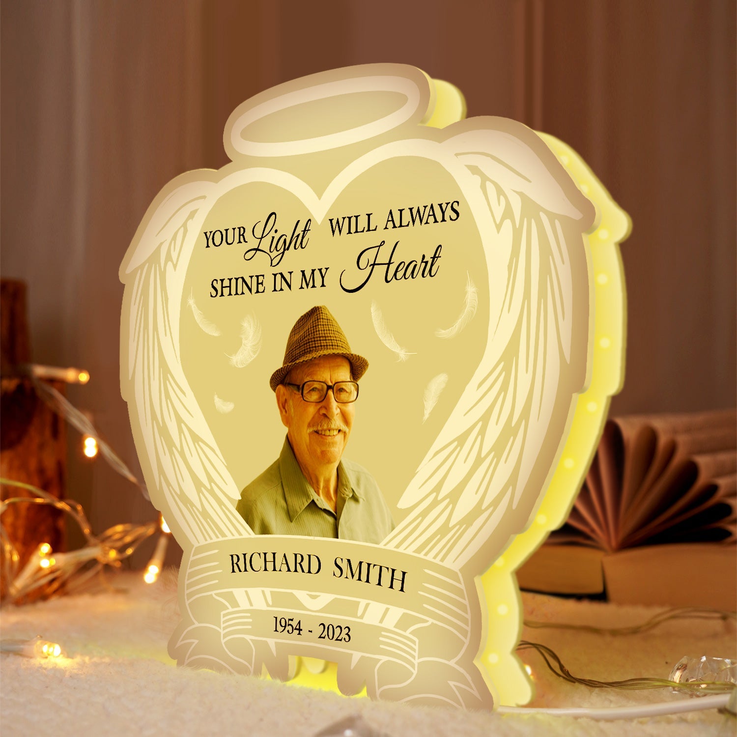 Custom Photo Dad's Light Always Shine In My Heart - Loving, Memorial Gift For Family, Siblings, Friends - Personalized Custom Shaped Photo Light Box