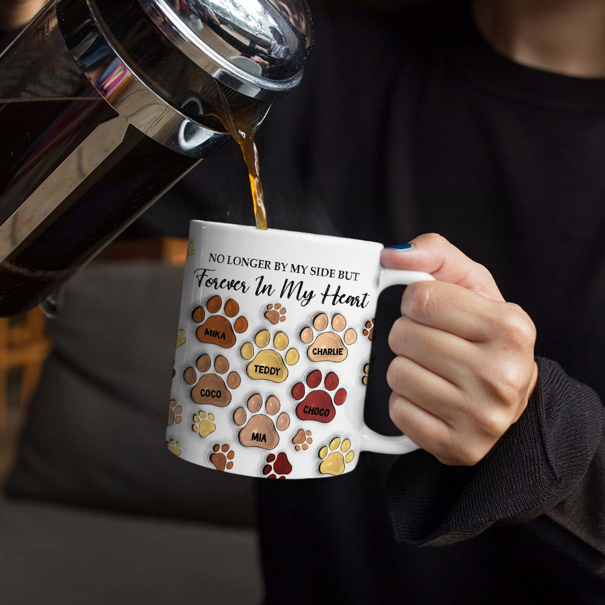 Forever In My Heart - Memorial Gift For Dog Lovers, Cat Lovers - 3D Inflated Effect Printed Mug, Personalized White Edge-to-Edge Mug