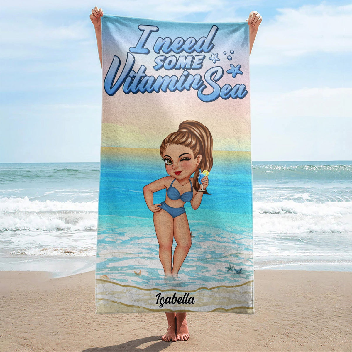 Tanned And Tipsy - Travel, Vacation Gift For Woman, Beach Lovers - Personalized Beach Towel