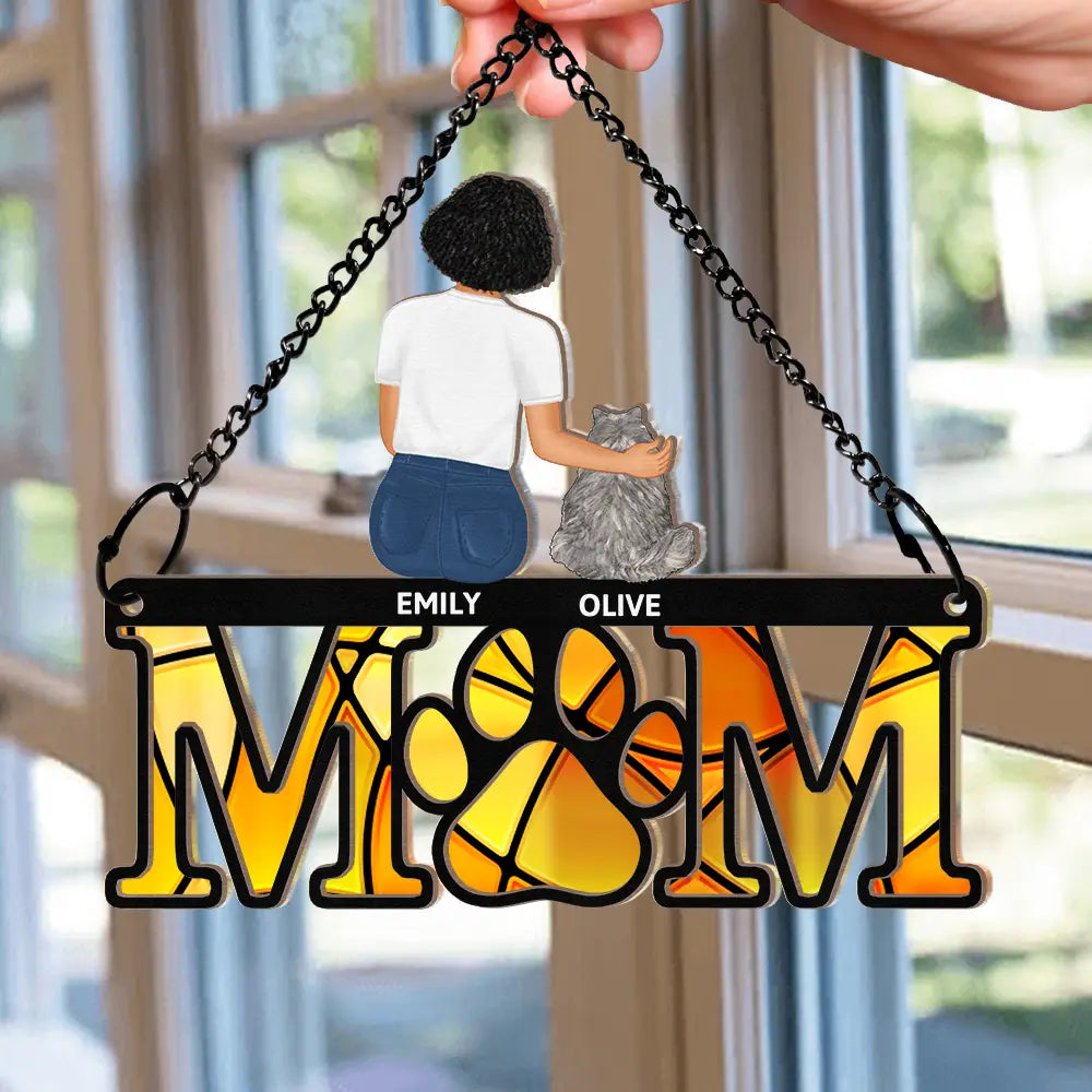 Sympathy Dog Mom Suncatcher - Personalized Window Hanging Suncatcher Ornament