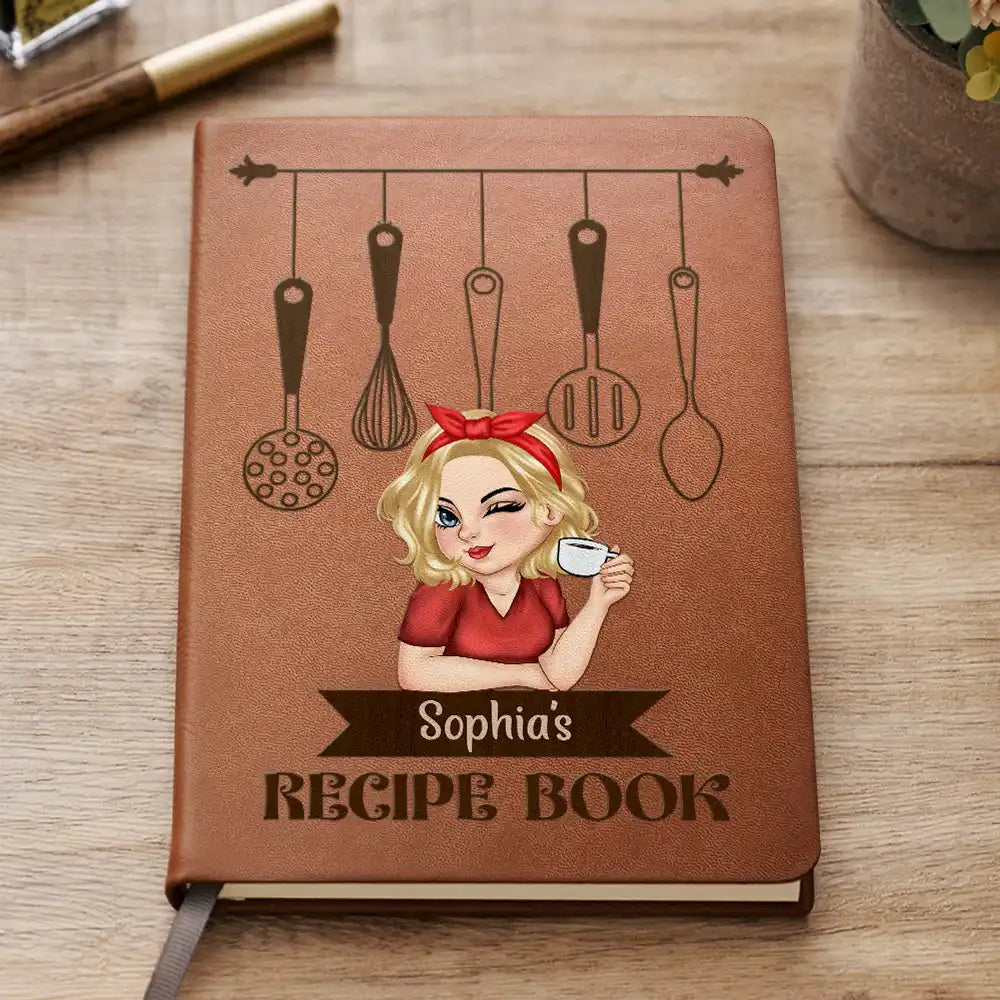 Woman Recipe Cookbook - Personalized Leather Journal