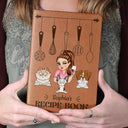 Cartoon Woman Recipe Book Dog Cat - Personalized Leather Journal