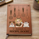 Cartoon Woman Recipe Book Dog Cat - Personalized Leather Journal