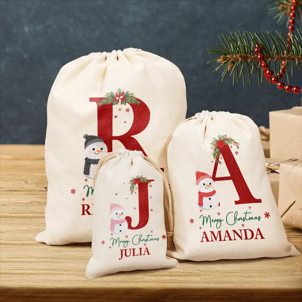 Monogram Snowman Merry Christmas - Personalized Favor Bag