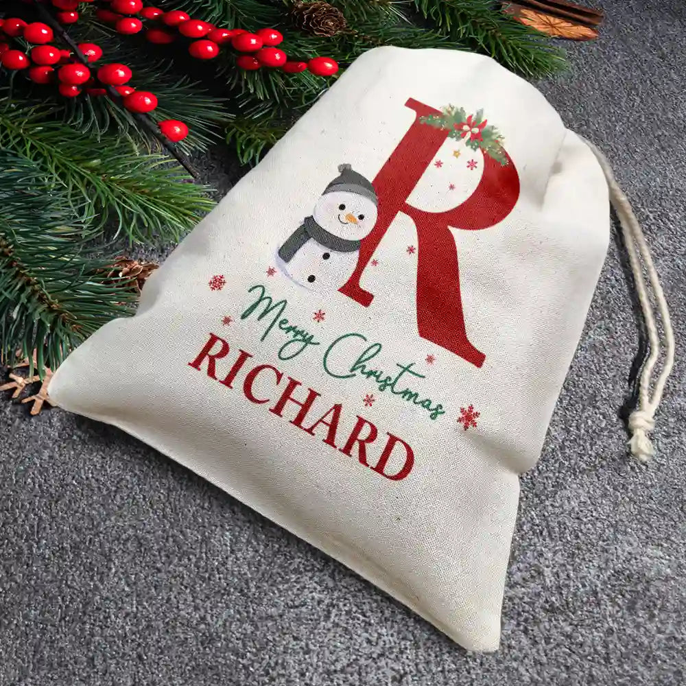 Monogram Snowman Merry Christmas - Personalized Favor Bag