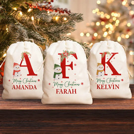 Monogram Snowman Merry Christmas - Personalized Favor Bag