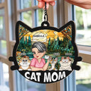 Cat Mom With Funny Cats - Personalized Window Hanging Suncatcher Ornament