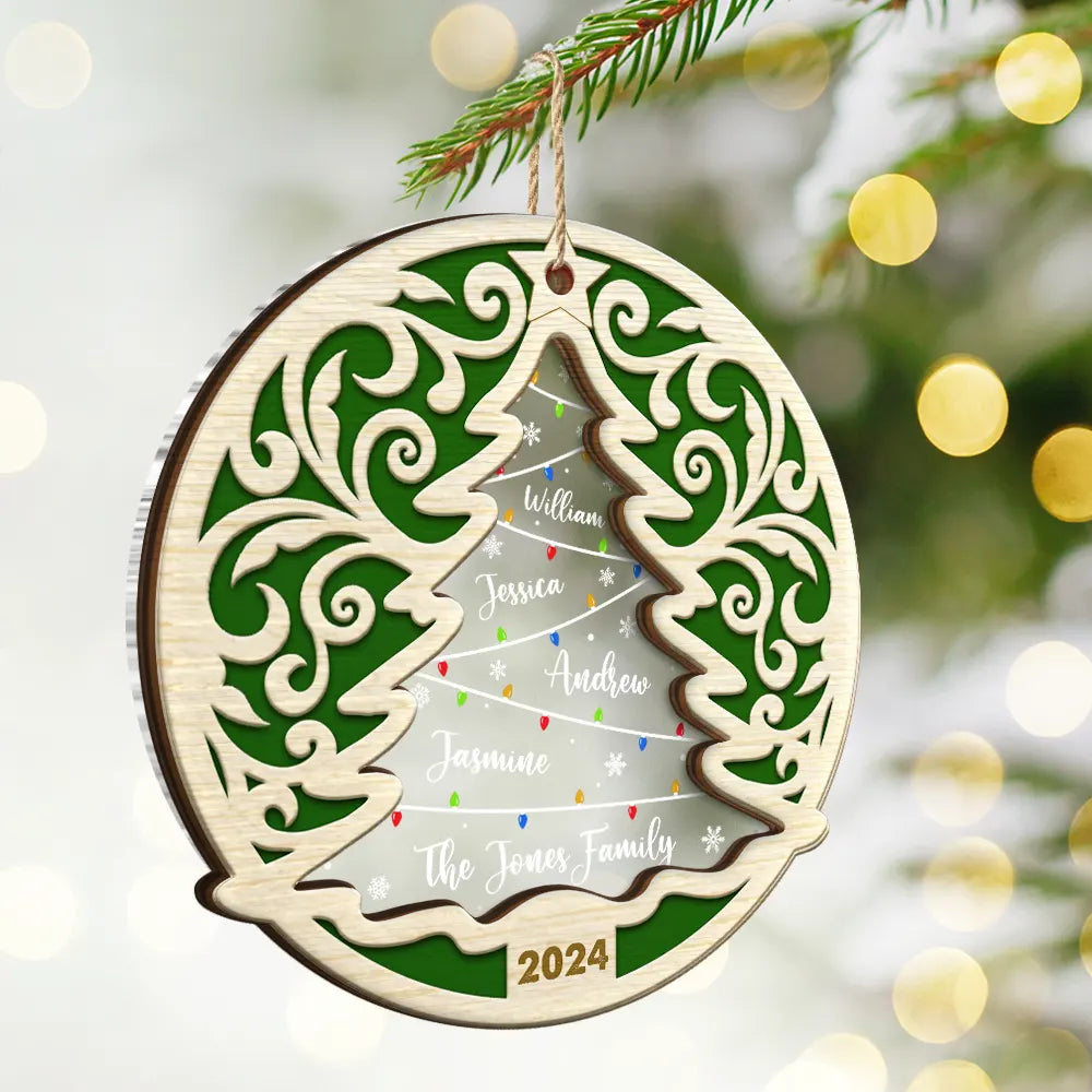 Family Names On The Christmas Tree - Personalized 2-Layered Mix Ornament