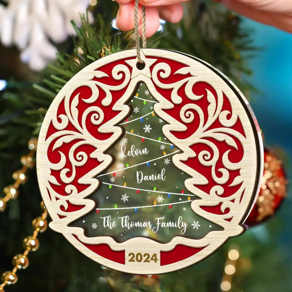 Family Names On The Christmas Tree - Personalized 2-Layered Mix Ornament