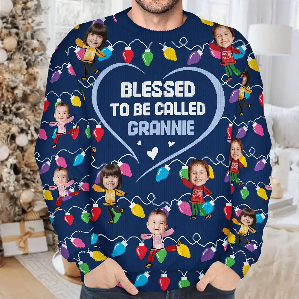 Custom Photo Blessed To Be Called Grandma Nana Mom - Personalized Unisex Ugly Sweater