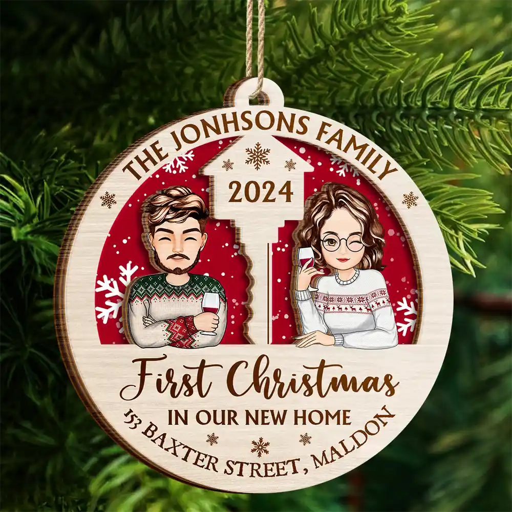 First Christmas In Our New Home - Personalized 2-Layered Wooden Ornament